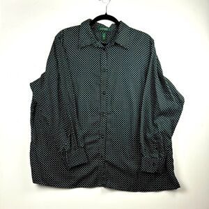 RALPH LAUREN SZ 2X EUC Long Sleeves Black&White polka dot 100% cotton blouse